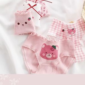 5Piece Pink Color Girl Underwear bear Breathable Cotton Crotch Mid-waist Briefs Women Panties Girl Clothes