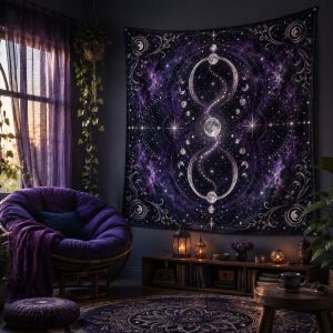 VIKAMA Blue Purple Starry Moon Mandala Wall Tapestry Celestial Witchy Mystic Gothic Home Decor Whimsical Soft Durable Cozy Gift