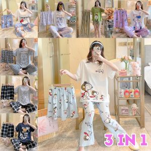 CIJI Piyama 3in1/Piyama Lengan Pendek Celana Panjang/Pendek&Baju Tidur Import/Baju Tidur 3in1