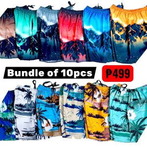 Taslan Shorts Printed Dolphin and Colored Stripe Print with side Pocket Adult size Fabric Bundle of 10pcs
