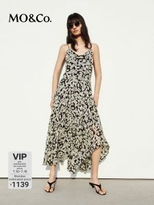 MO&Co. | Summer New Daisy Print Beaded Straps High Waist Irregular Long Dress