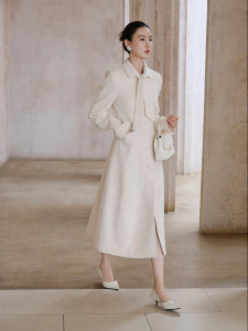 XXNING | Áo Khoác Tweed Cổ Pháp Dây Nịt eo
