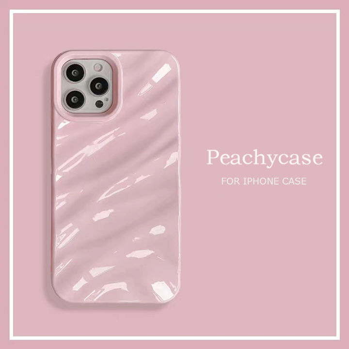 High Quality Silk Crease Pink Glossy Phone Case for iPhone 14 Plus