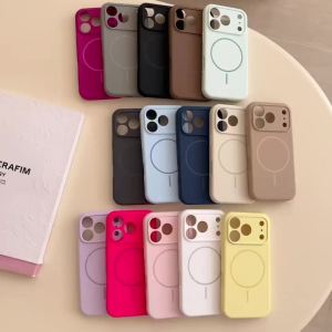 szhaiyu | For Magsafe Magnetic Wireless Charging Solid Color Silicone Phone Case For iPhone 15 16 17 Pro Max 17 Pro Air Bumper Back Cover