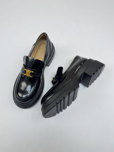 Womens Loafers Heightening Commute Black Thick Bottom Metal Buckle High-End Sensation Fashionable Casual round Toe Shoes