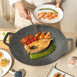 JEETEE Non-Stick Multi-Purpose Korean Style Grilling Pan for Stove Samgyupsal Griddle Grill Frying Pan Barbecue Smokeless Outdoor Barbeque Camping Grill All Stoves Suitable Induction Compatible 34CM/38CM