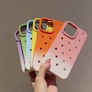 For Crocs Charms Silicone Cooling Hollow Hole Soft Candy Case For iPhone 16 15 14 Plus 13 Pro Max Solid Color Shockproof Cover
