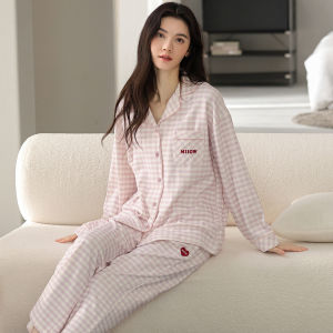 Miiow | Pure Cotton Sleepwear Womens Long Sleeve Long Pants Set Sweet Style Home Clothes Outdoor Wearable Spring Autumn New Arrival