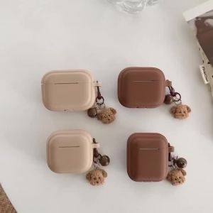 Light Luxury Soft Silicone Earphone Protective Case for AirPods 4 3 2 1 Pro 2 Pro 3 2025 Cover Coffee Dog Keychain Couple Shell