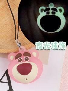 Adorable Glowing Strawberry Bear Silicone Phone Strap Womens Short Cartoon Mobile Phone Case Decorative Pendant Light up the Night