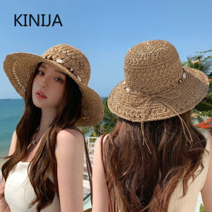 Summer Bucket Hat Women Foldable Sun Crochet Hat for Beach Travel Vacation Handmade Straw Hat Lightweight Breathable Accessory