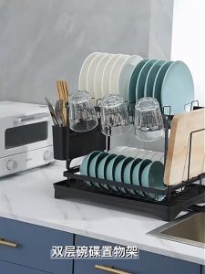 【READY STOCK】Multifunctional Kitchen Dish Rack with Drain System Foldable Dish Organizer for Countertop Storage No-Punching Strong Bearing Thickened Material