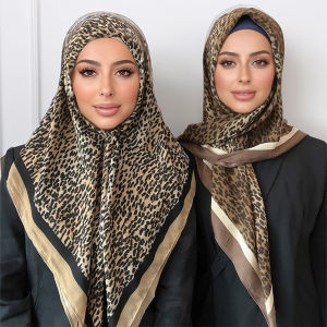 100X100CM Square Leopard Print Hijab Women Muslim Shawl Light Weight Scarf Soft Cotton Scarf Islamic Head Scarf