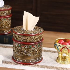 กล่องทิชชู่ไม้ทรงกระบอกสไตล์ไทย ถ่ายทอดวัฒนธรรมเอเชียตะวันออกเฉียงใต้ เชิงตกแต่ง