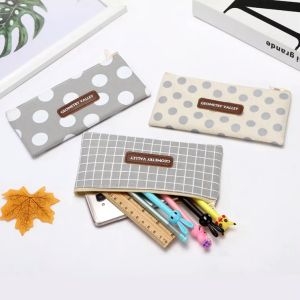 Korean Plaid Pencil Case Student Stationery Bag Pencil Case Students Canvas Bag Large Capacity School Office Supplies