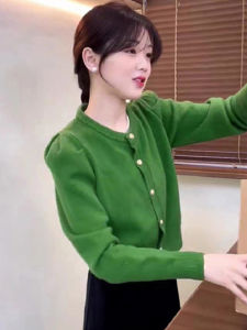 Autumn Elegant Fashion French Chic Round Neck Single Button Long Sleeve Knitwear