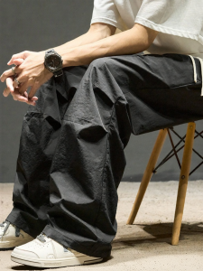 SZON | Summer Lightweight American Street Style Black Straight Leg Cargo Pants