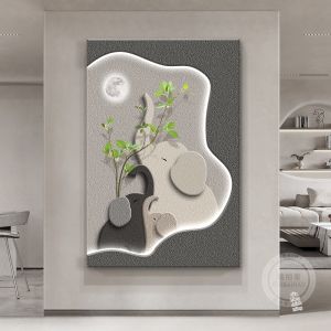 RUIBAHAO | Zen Style Wall Art Black White Grey Elephant
