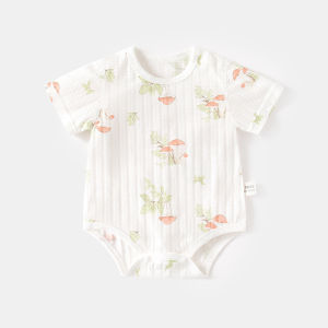 Newborn Baby Bodysuit For Girls Boys 0-12M Summer Short Sleeve Thin Clothing Cotton Crawl Suit Print Toddler Infant Rompers New