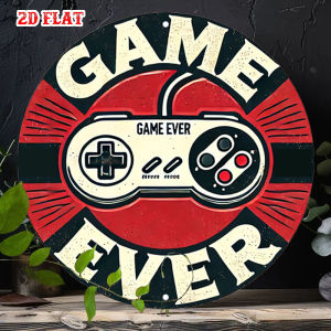 2D Flat 1pc Retro Gaming Round Aluminum Sign Controller Design Metal Sign - Game Ever Rustic Metal Wall Art Fun Vibes