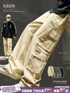 Cargo Pants Mens Spring and Autumn American Multi-Pocket Charge Pants Autumn Winter Retro Khaki Straight-leg Pure Cotton Paratrooper Pants