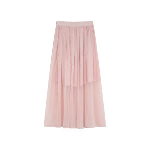 XXNING | Chân Váy Midi Phong Cách Pháp Cao Waist Ruffle Chất Liệu Đa Chi Tiết