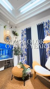 NON BLOCKOUT Korean Curtains Clarion Blue -Future Dusk New Print Minimalist Home Curtains 5-8FT Length - 3in1&5in1 Color of the Year Series