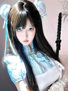 New Chinese Style Ancient Fashion Womens Long Hair Wig Black Straight Hair Realistic Full Head Cover Synthetic Matte High Temperature Silk