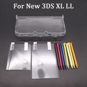 For New 3DS XL LL Clear Split Shell Transparent Protective Cover Case Screen Film LCD Screen Protector  Plastic / Metal Stylus