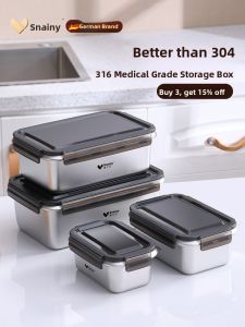 Food Grade 316 Stainless Steel Lunch Box Sealed Container Bowl with Rice for Refrigerator Special Water Fruit Bento Box Adult
