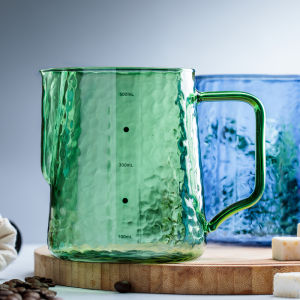 MrWater Glass Milk Froth Cup Coffee Art Pouring Pot Home Use with Scale Milk Foam Cup Coffee Sharing Pot