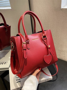 Red Wedding Bridal Bag Large Capacity Handbag Crossbody Womens Fashion Soft PU Leather Zipper Closure Casual Shoulder Bag