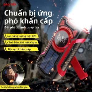 Đài Phát Thanh Tay Quay Khẩn Cấp Chạy Bằng Năng Lượng Mặt Trời 5000mAh IP65 Bluetooth Chống Nước 5.3 Đài Phát Thanh Cảnh Báo Thời Tiết AM/FM/NOAA Di Động Có Đèn Pin Tích Hợp