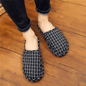 รองเท้าแตะบ้านผ้าฝ้ายแบบหนาหุ้มหัวแบบเกาหลีสำหรับทั้งชายและหญิง พื้นยางไม่มีเสียง ทำความสะอาดได้ง่าย ฤดูใบไม้ร่วง ฤดูใบไม้ผลิ