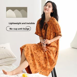 Miiow | Pure Cotton Short Sleeve Midi Dress Home Clothes Womens Nightgown Cat Person New 2025 Summer New Style Comfortable Sleepwear