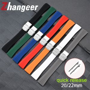 Zhangeer 20mm 22mm Quick Release High Tensile Silicone Watch Strap Stainless Steel Folding Buckle Waterproof Watch Band Universal Watch Bracelet Accessories with Tool