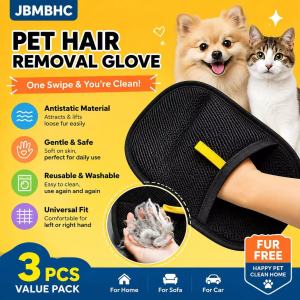 JBMBHC Electrostatic Pet Hair Remover Glove 3Pcs Cat Dog Grooming Brush Sticky Lint Roller Carpet Furniture Hair Cleaner Anti-Bite