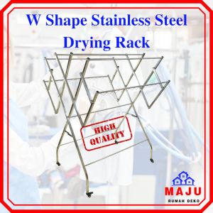 MAJU ANTI RUST Premium W Shape Stainless Steel Clothes Drying W Type Drying Rack Wheel Cloth Rack Rak Penyidai Baju