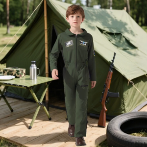 Kids Pilot Jumpsuit Costume Full Set With Sunglasses & Dog Tag Halloween Fancy Dress Ship From Local Warehouse MY