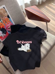 Slim Fit Short Sleeve T-Shirt Womens Summer Fashionable Printed Korean Style round Neck Cotton Casual Top