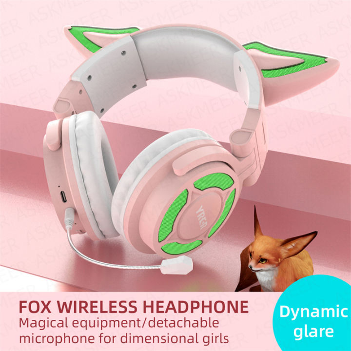 Cute Fox ear RGB Wireless Hifi Stereo Headphones Pink Bluetooth
