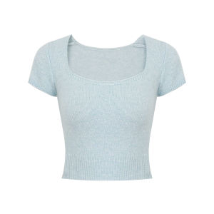 เสื้อชั้นในถักสีชมพู ทรงเข้ารูป คอวี แขนสั้น ผ้าขนสัตว์ สไตล์ทำงาน ฤดูใบไม้ผลิและฤดูใบไม้ร่วง เสื้อชั้นในสตรี