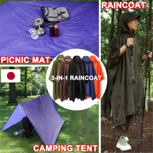💦Buy 1 get 1 free💦Japan 3-in-1 raincoat【raincoat + camping tent + picnic mat】Moutdoor camping hiking raincoat three-in-one multi-functional raincoat safety fabric for children camping tent picnic cloth cycling travel portable thickened waterproof