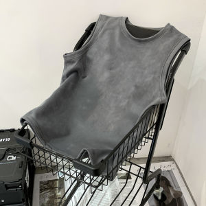 Heavy Weight Suede Vest Mens Summer American Style High Street Fashionable Couple Sports Waistcoat Loose Plus Size Sleeveless T-shirt