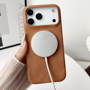 Leather Business Style Phone Case for iPhone Apple 17 16 15 14 13 12 pro Max Vintage plus Hard Shell PC Magnetic Absorption Air Charging Magsafe