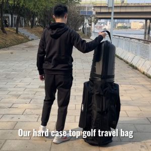 PLAYEAGLE Upgrade Quality ABS Hard Top Golf Travel Bag with Wheels Foldable Golf bag Cover Golf Travel Plane Bag Golf Bag Support Rod for Club Protection
