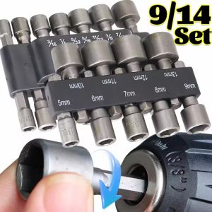 14Set Hexagon Nut Driver Drill Bit Socket Hex Sockets Sleeve Screwdriver Wrench Set Drill Bit Adapter Electric Screwdriver Handle Tool