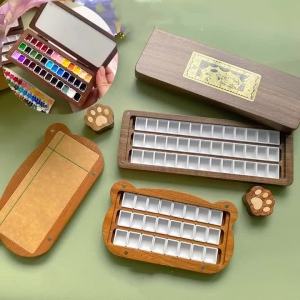 Brass Wooden Watercolor Paint 0.5/1.5ml Portable Cat Paw Empty Art Students Outdoor Sketch Watercolor/paint Palette