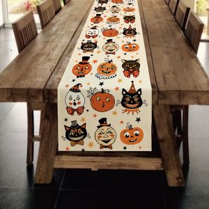 VIKAMA Halloween Table Flag Style Childlike Cartoon Ghost Face Pumpkin Halloween Party Kitchen Home Decoration