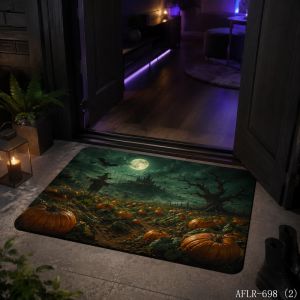 VIKAMA Gothic Kinh Dị Bí Ngô Thảm Chùi Chân Chống Trơn Trượt Dễ Dàng Làm Sạch Ma Quái Halloween Thảm Phong Cách Hiện Đại Trong Nhà Ngoài Trời Thảm Trang Trí Nhà